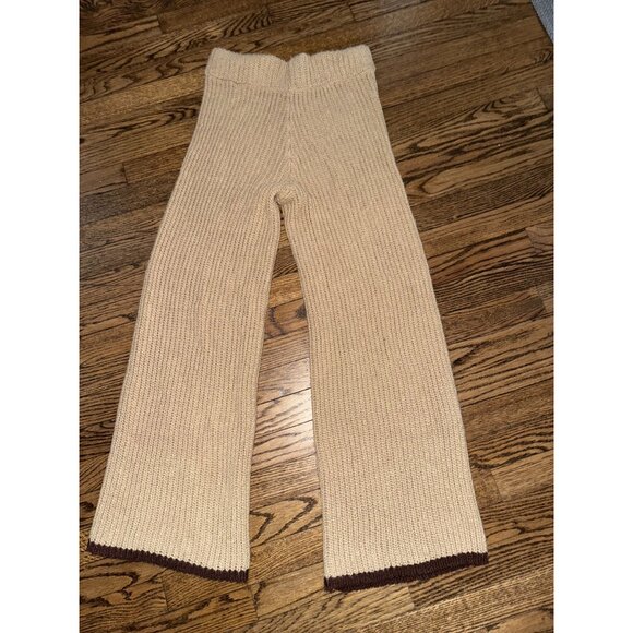 Zulu & Zephyr Sand Contrast Rib Knit Wide Leg Pants Size AU 14 US 10 - Picture 4 of 5